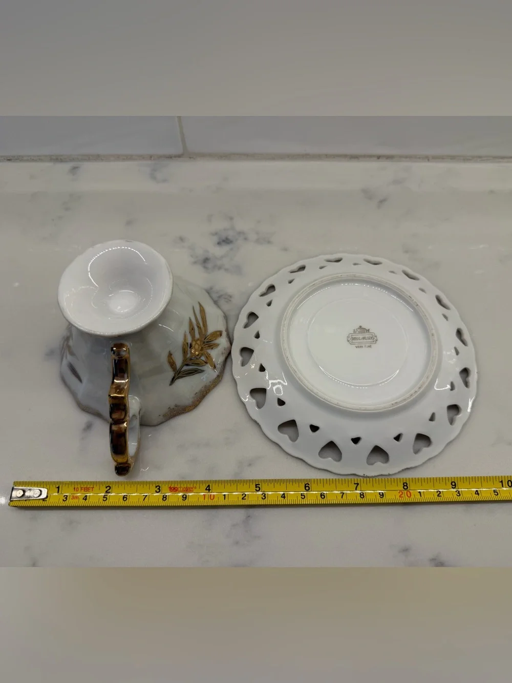 Royal Halsey Vintage Bridgerton Mahjong Porcelain Gold-Trim Teacup and Saucer